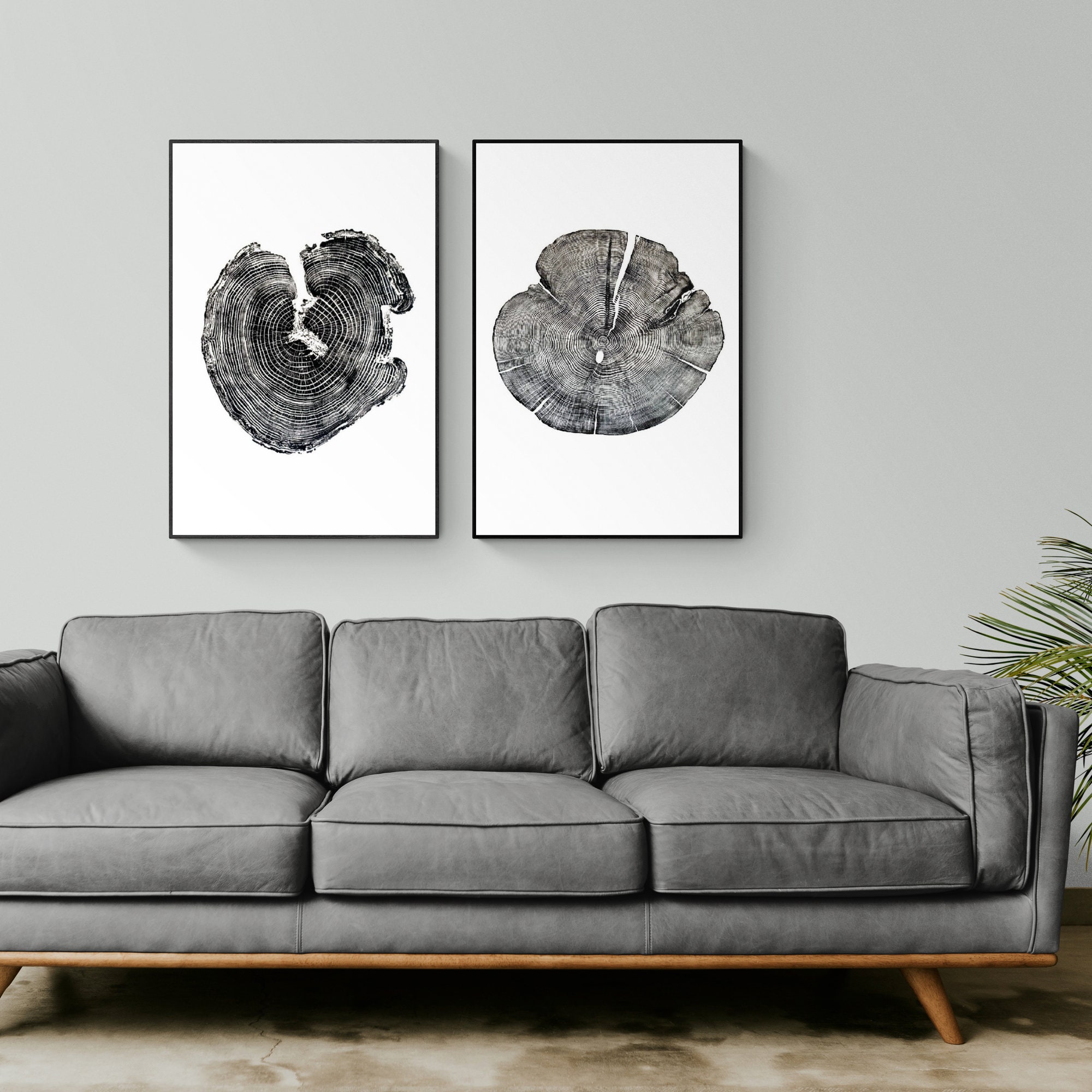 Rustic Tree Woodblock Acacia and Juniper Tree Ring Wall Art Set – Handmade Woodblock Prints ...