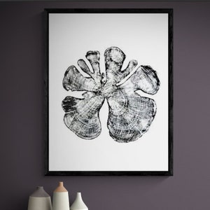 Tree Ring Art Print 18x24, Black And White Linocut Print, Original Office Wall Art, Large Wood Ring Print For Living Room, Woodcut Print