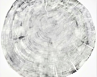 Large Cedar Tree Ring Woodcut Print – Handmade Nature Wall Art