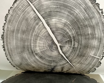Ash Tree Ring Linocut Print, Handmade Woodcut Wall Art