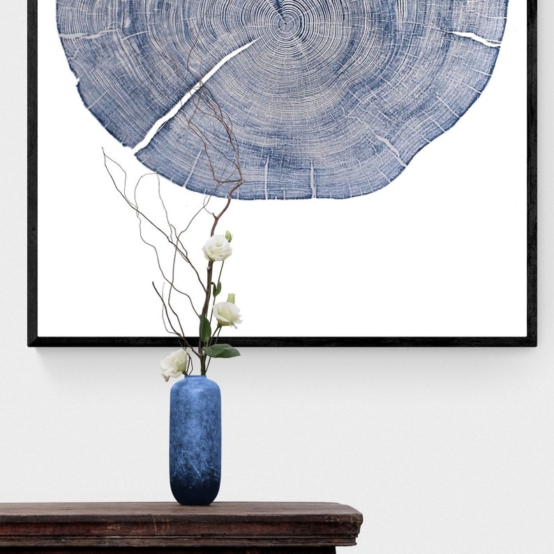 Cedar tree linocut print used as office wall art, modern rustic interior design
