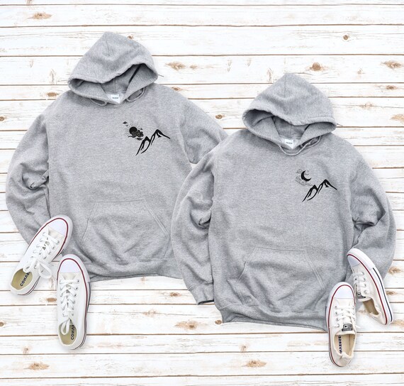 Sun Moon and Mountain Hoodies Mountain Sweatshirt Hiking Couple