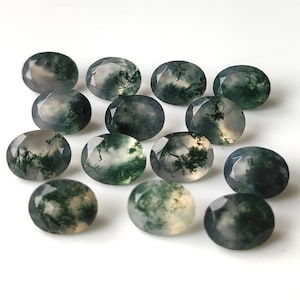 Natürliches Moos Achat Oval 10 x 14 mm Facettiert AAA Qualität - Moos Achat Facettiert Oval