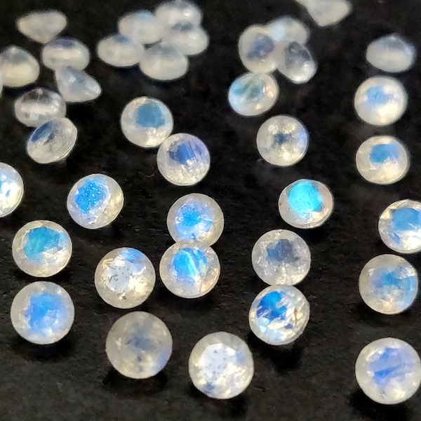 Natural  AA Quality Rainbow Moonstone Round  Faceted 2mm To 10 mm - Rainbow Mooonstone Good Blue Flashy