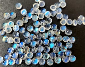 Natural  AA+  Quality Rainbow Moonstone Round Cabochon 3mm To 10 mm -Superb Luster Rainbow Mooonstone Good Blue Flashy