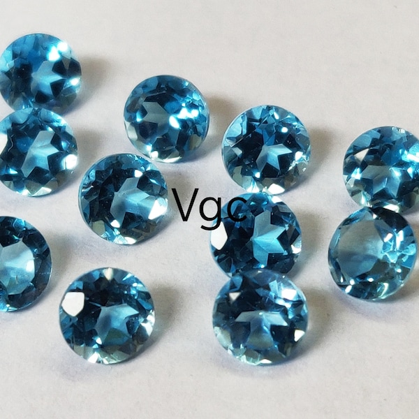 Super Top Quality Natural Swiss Blue Topaz Round 5mm Faceted AAA Quality-Superb Luster Swiss Blue Topaz