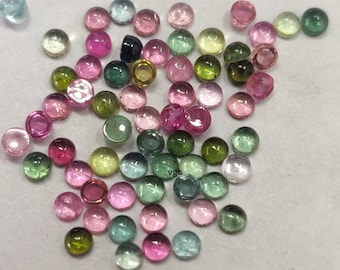 Natural Good Multi Color Tourmaline 3mm Round Cabochon AAA Quality - Superb Quality Multi Color Tourmaline