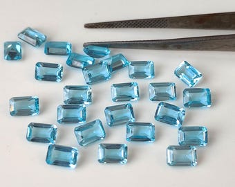 Natural Swiss Blue Topaz, Faceted Octagon, AAA Quality (4x6mm)