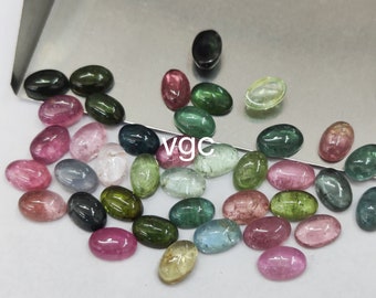 AAA Multi Color Tourmaline Cabochon – Natural Oval Gemstone (5x7mm)