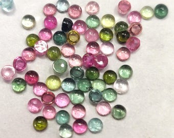 Cabujón de turmalina multicolor natural AAA – Piedra redonda de 3 mm