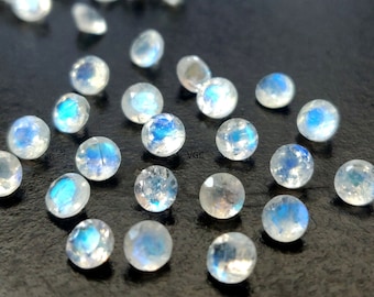 AAA Rainbow Moonstone – Round Faceted Gemstone, Blue Flash (2-6mm)
