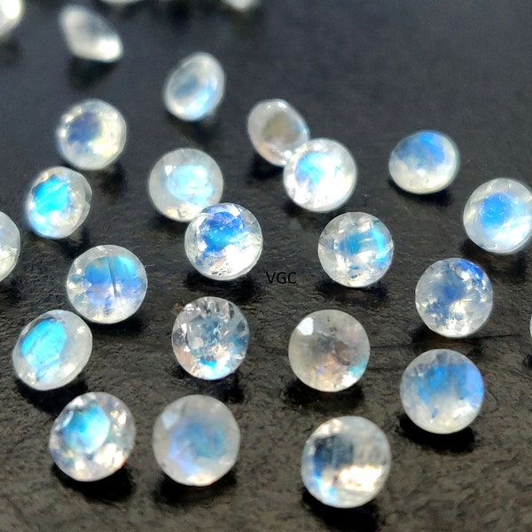 Natural  AAA Quality Rainbow Moonstone Round  Faceted 3mm To 6 mm - Rainbow Mooonstone Good Blue Flashy