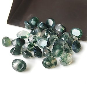 Natürliches Moosachat Oval 9 x 11 mm facettiert AAA-Qualität - Moosachat facettiert Oval