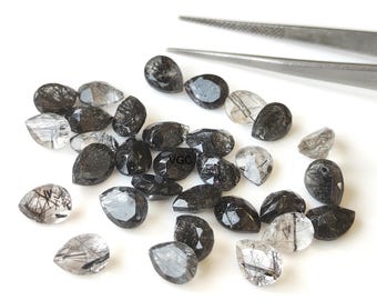 AAA Black Rutilated Quartz – 6x8mm Pear Faceted Gemstone
