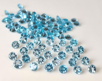 AAA Swiss Blue Topaz, 3mm Round Faceted Gemstone