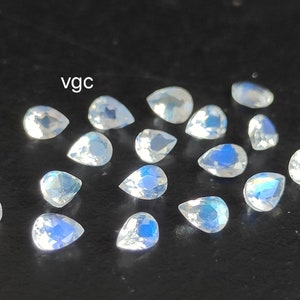 Natural  Super Top AAA Quality Rainbow Moonstone 3x4 mm Pear Faceted   - Rainbow Moonstone Good Blue Flashy Pear Shape