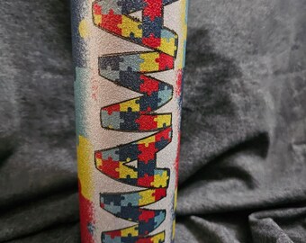 Autism Mama Glitter Sublimated 20oz Stainless Steel Tumbler