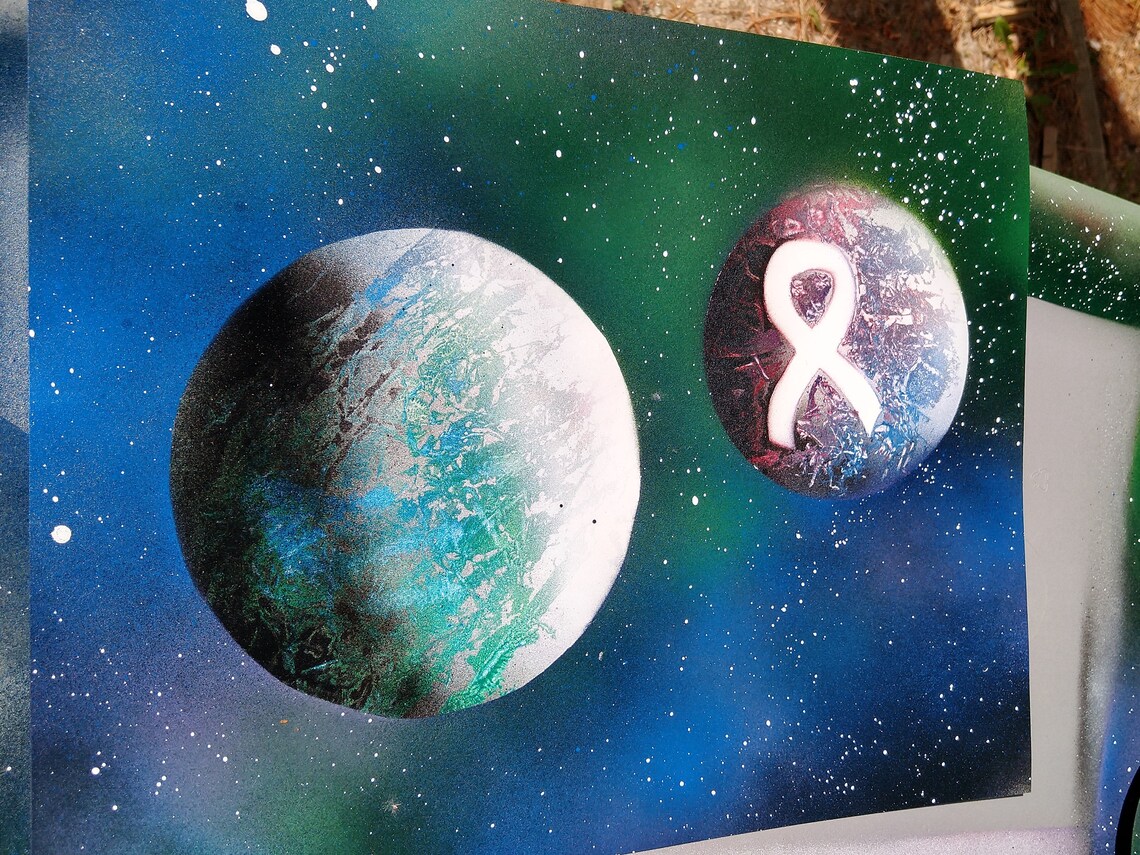 Spray paint planet lung cancer awareness ribbon | Etsy