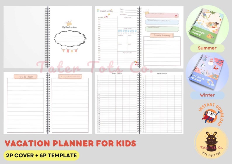 Printable Vacation Planner for Kids Summer/Christmas Bucket List