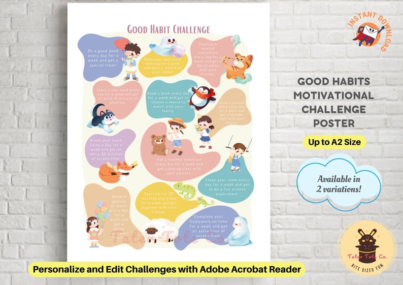 Personalized Editable Kids' Good Habit Motivational Challenge Poster that Nurture Growth and Development Instant Download PDF