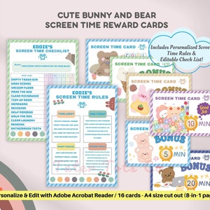 Bearbeitbare Kinderbildschirm-Zeitmanagementkontrolle: Benutzerdefinierte Regeln mit Belohnungskarten-Elternschafts-Tool-Pack Sofortiger Download PDF