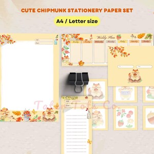 Cute Chipmunk Stationery Paper Set Envelope Template | Seasonal Writing Supplies Bundle of 5 A4 and Letter Size Instant Download PDF