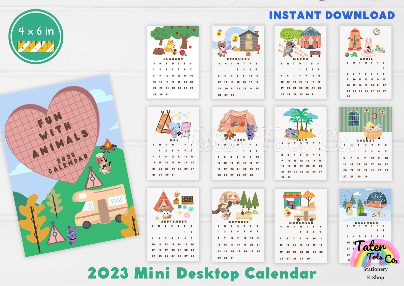 2023 Mini Monthly Calendar Printable for Desk Classroom or - Etsy Hong Kong