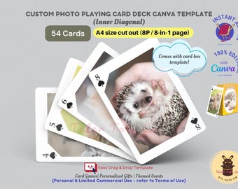 Custom Photo Playing Cards with Easy Drag and Drop Background and Inner Image Frames Canva Template with Instant Access