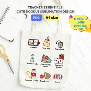 外出する先生の必需品サバイバルキット | かわいい手描き落書きトートバッグ電話ケースPNG即時ダウンロード