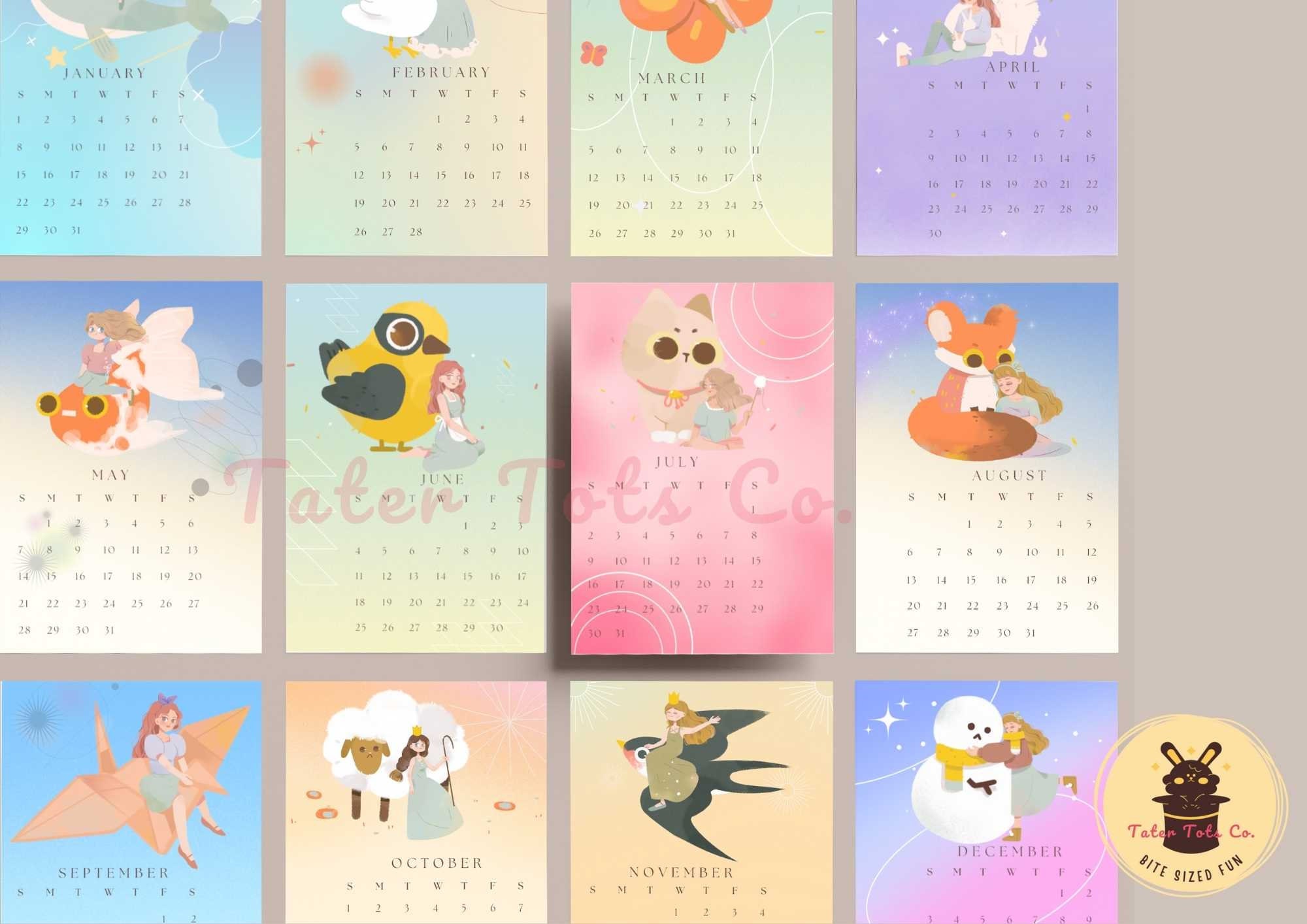 2024-printable-mini-12-month-calendar-for-desk-cute-little-princess