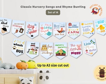 Classic Nursery Rhymes Theme Bunting Bundle | Fun Decoration for Parties, Musical Play, Ukulele Sing-Alongs Instant Download PDF