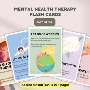 Lot de 24 cartes-éclair sur la thérapie en santé mentale - Proverbes sur le lâcher-prise, la guérison et la pleine conscience, téléchargement immédiat au format PDF