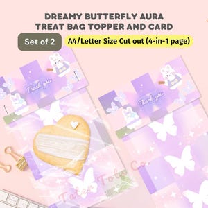 Dreamy Butterfly and Bunny Aesthetic Aura Treat Bag Topper e pacchetto di biglietti - Download immediato PDF (formato A4/lettera)