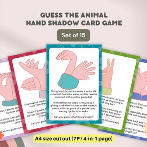 Indovina la mano dell'animale Guida alle marionette delle ombre Gioco di carte stampabile Flashcards Download immediato PDF