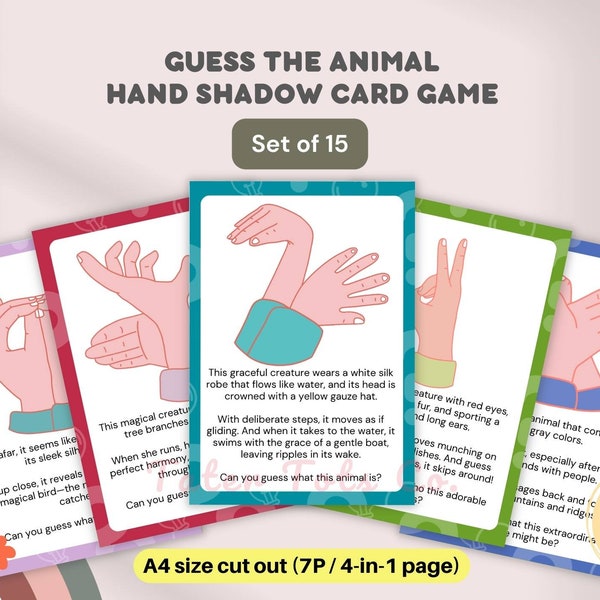 Guess the Animal Hand Shadow Puppets Guide Printable Card Game Flashcards Instant Download PDF