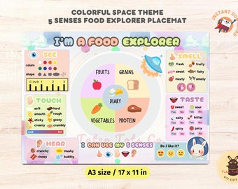 Space Food Explorer Eating Placemat Food Groups, Flavor Discovery using Five Senses Instant Download PDF