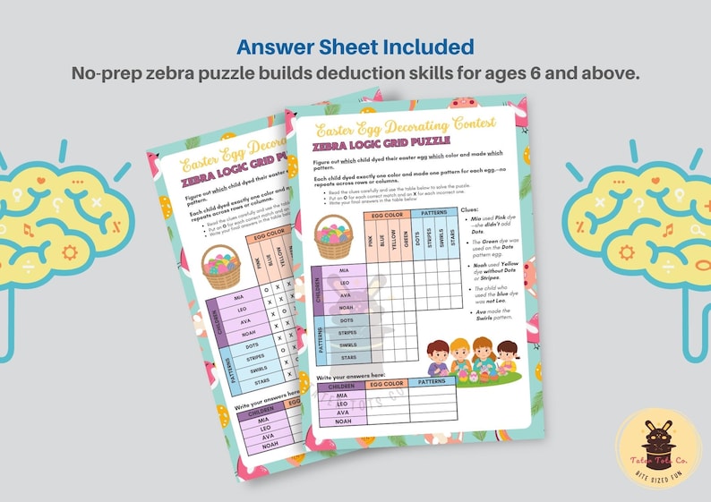Fun Easter Zebra Logic Puzzle Grid Set of 4 Bundle - Instant Download ...