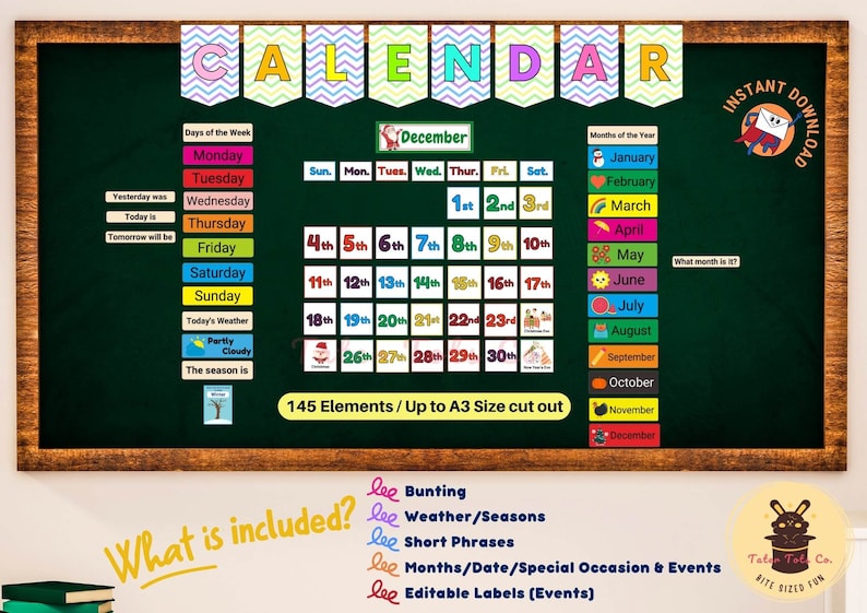 perpetual calendar bulletin board decor for preschool classroom
