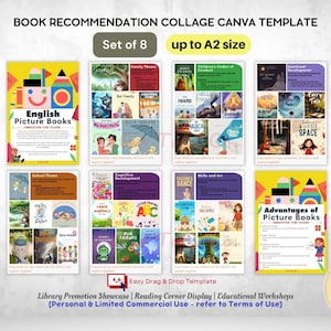 Children's Book Collage: Reading Recommendations by Category Showcase Canva Template Easy Drag and Drop Frame Instant Access