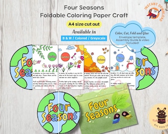 Four Seasons Craft: Printable Foldable Coloring Activity for Kids with Envelope Template Instant Download PDF