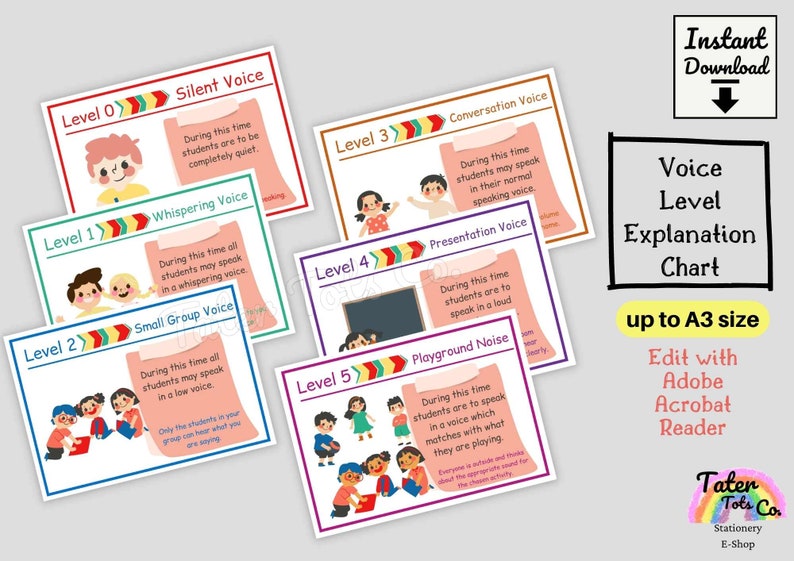 Volume Control, Voice level sign Classroom Management Editable Template, Printable Classroom Sign Bulletin Board, School Signs PDF