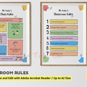 Classroom Rules, Personalized Editable Title and Rules Template, Printable playroom Sign for kids Instant Download PDF