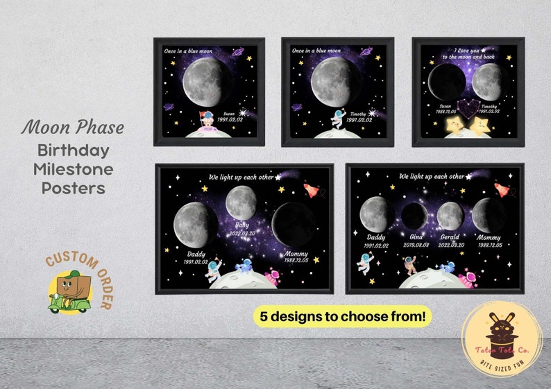 Moon Phase birthday milestone posters