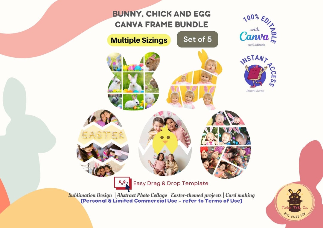 Bunny Chick and Egg Canva Frame Bundle Photo Collage Grid Style Split ...