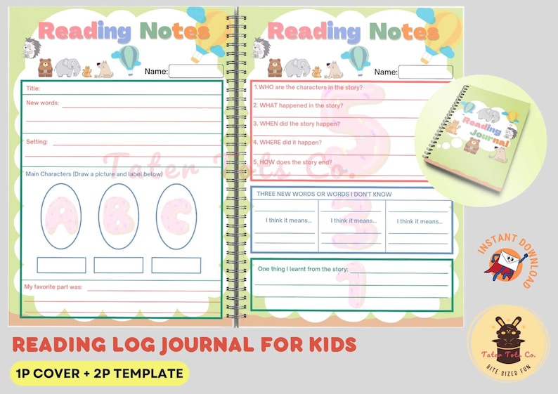 kids mini reading journal reading response templates