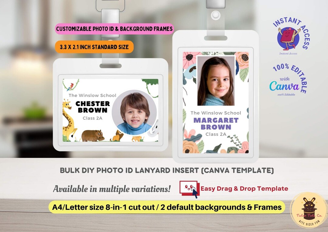 Student Photo Insert Box Bulk DIY Student Photo ID Lanyard Insert Canva Template Drag and Drop ...