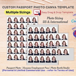 Plantilla de marco de fotos de pasaporte personalizada (DIY) - Tamaños internacionales y estadounidenses - Arrastrar y soltar o duplicar / Acceso instantáneo