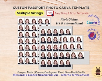 DIY Custom Passport Photo Canva Frame Template - International and US Sizes - Drag and Drop or Duplicate | Instant Access