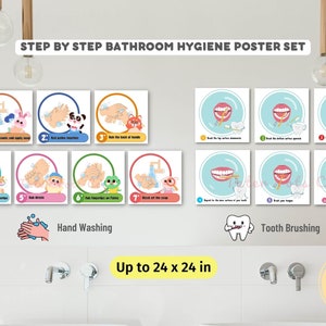 Step-by-Step Kids Hygiene Posters for Tooth Brushing and Hand Washing Bundle Instant Download PDF