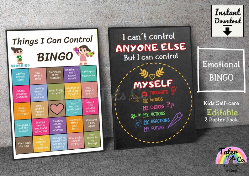 Emotional Bingo 2 poster kids self care pack